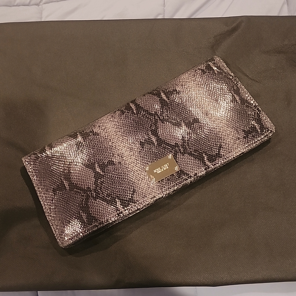 Nwt Nine West Faux Python Snakeskin Clutch Foldover Purse